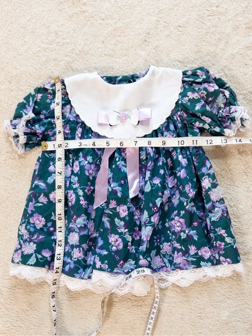 Vintage Carter’s Green Purple Floral Baby Dress 18 Months Cottagecore